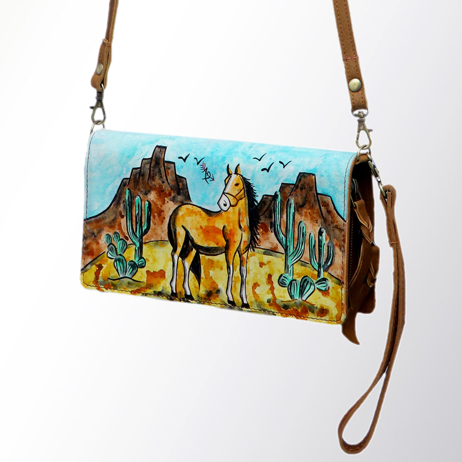 American Darling Hand Painted Western Leather Organiser Bag - Handcrafted - Uhorse