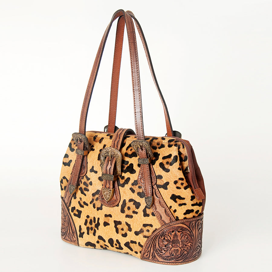 American Darling Western Hand-Tooled Floral Tote Bag - Cowhide Leather Purse - Uhorse