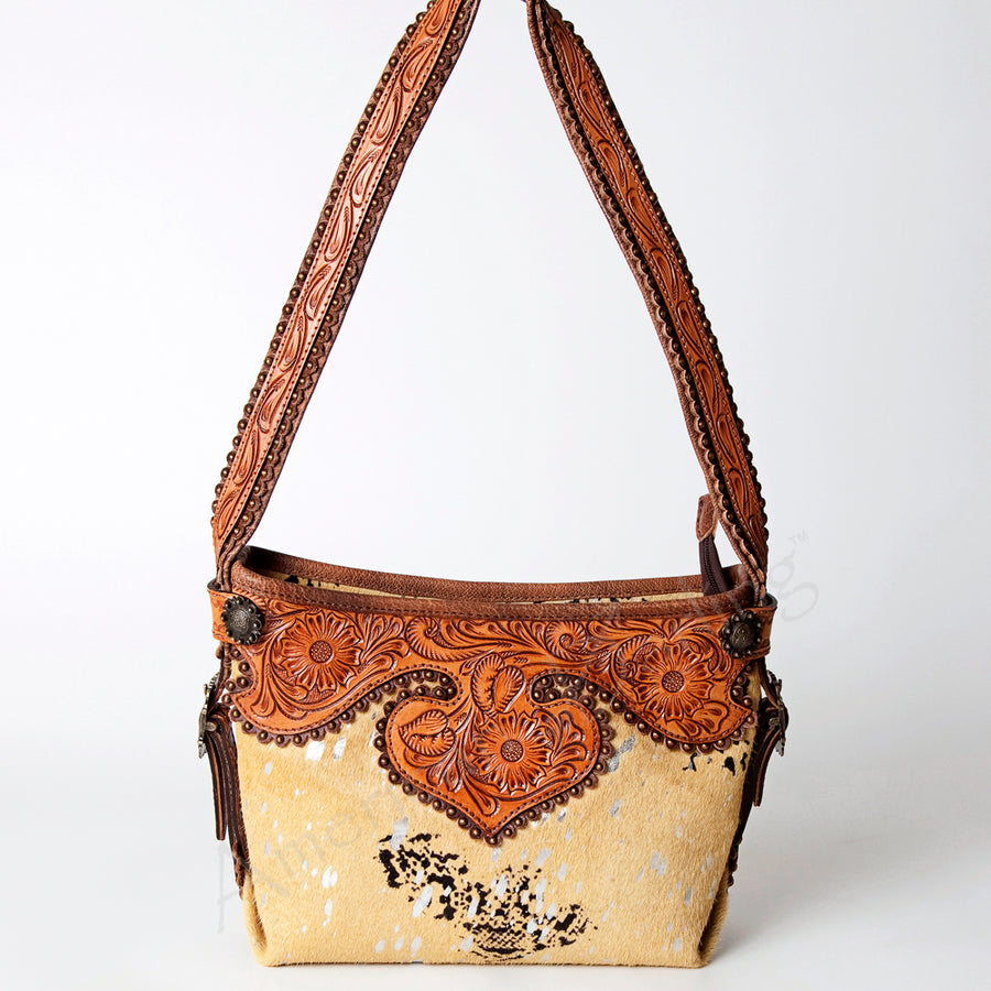 American Darling Hobo Bag Western Hand Tooled Floral Genuine Leather Purse with Rivetted Detail and YKK Zipper for Women
