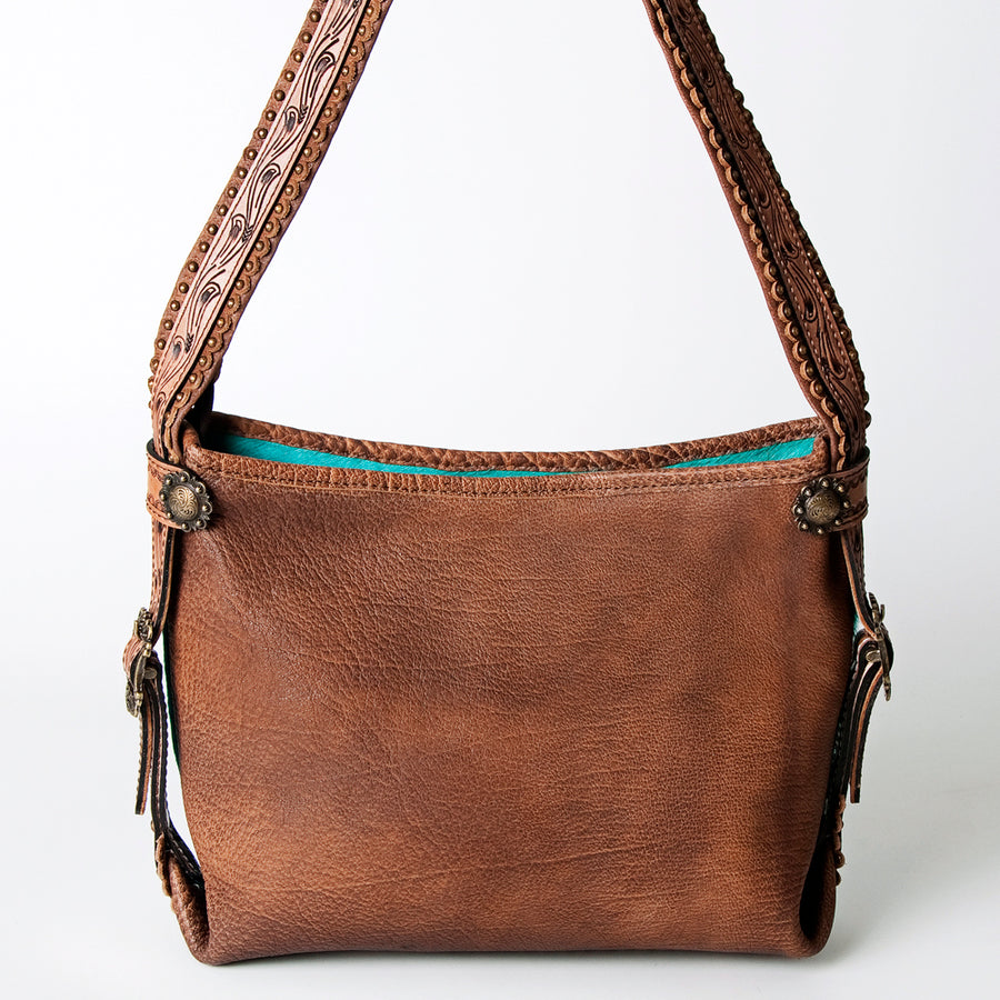 American Darling Hobo Bag Western Hand Tooled Floral Genuine Leather Purse with Rivetted Detail and YKK Zipper for Women