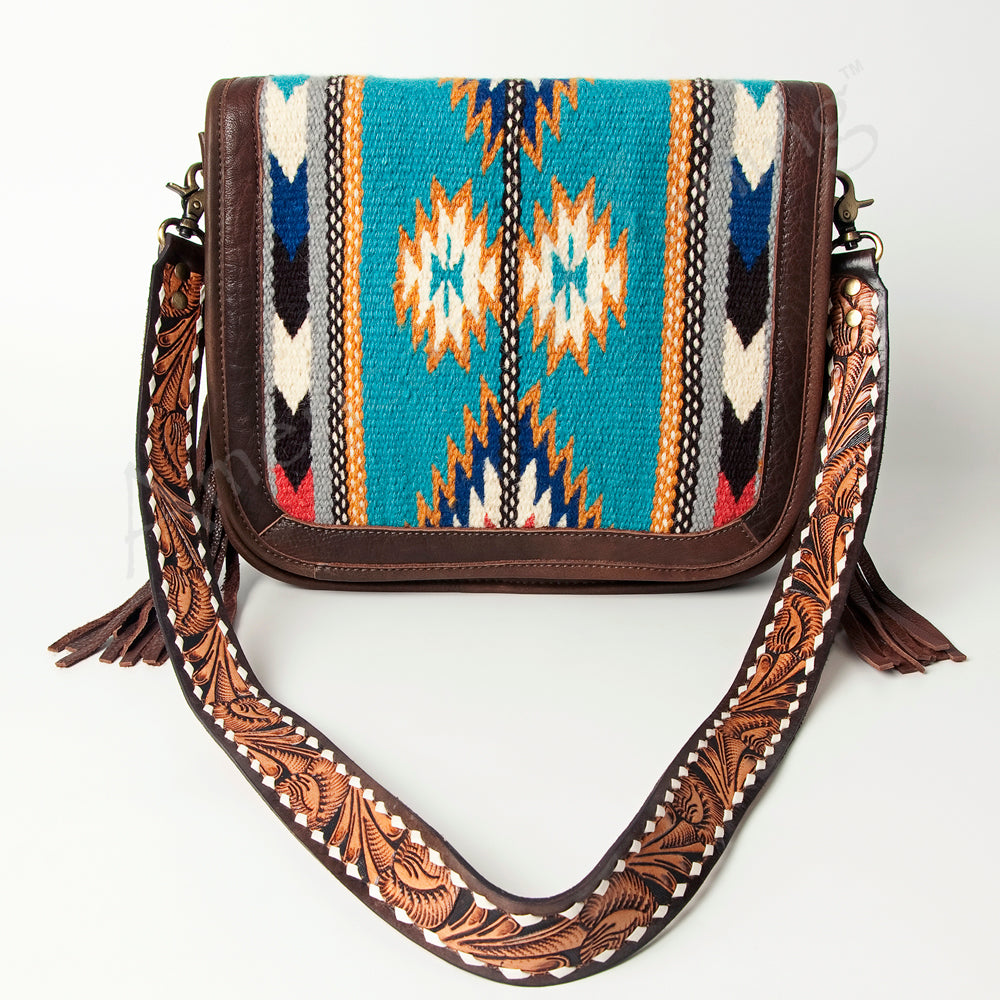 American Darling Cross Body Saddle Blanket Fabric Genuine Leather Western Women Bag Handbag Purse | Crossbody for Cute Travel