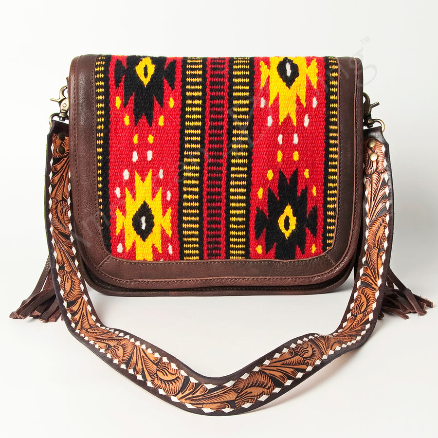 American Darling Hand Tooled Saddle Blanket Cross body Bag Eco-Friendly Genuine Leather Fringed Western Purse YKK Zipper