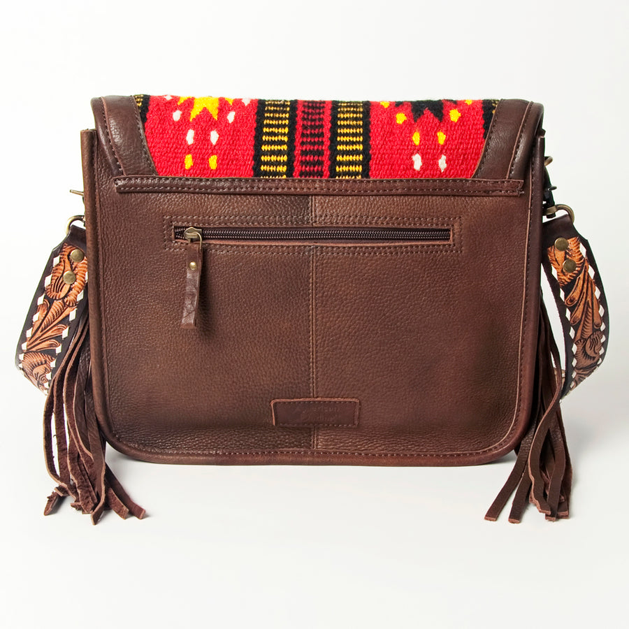 American Darling Hand Tooled Saddle Blanket Cross body Bag Eco-Friendly Genuine Leather Fringed Western Purse YKK Zipper