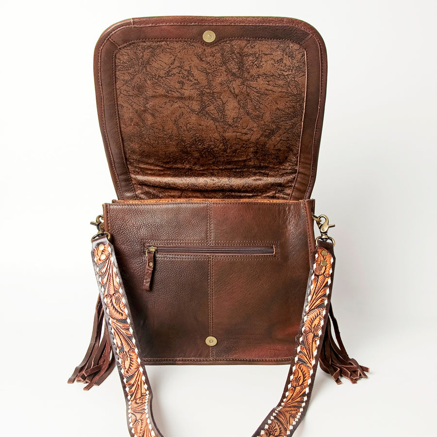 American Darling Hand Tooled Saddle Blanket Cross body Bag Eco-Friendly Genuine Leather Fringed Western Purse YKK Zipper