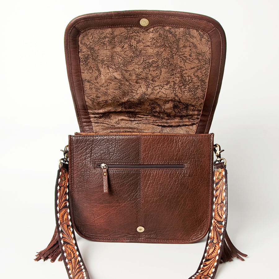 American Darling Hand Tooled Saddle Blanket Cross body Bag Eco-Friendly Genuine Leather Fringed Western Purse YKK Zipper