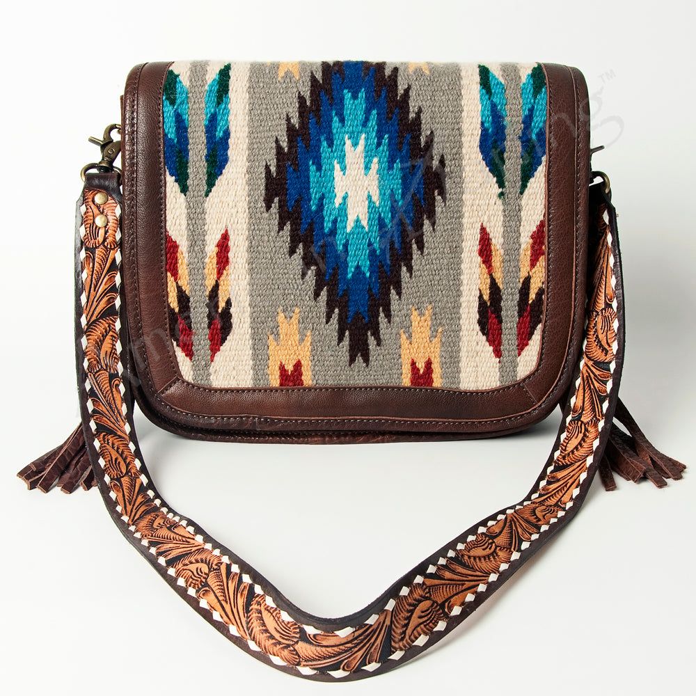 American Darling Cross Body Saddle Blanket Fabric Genuine Leather Western Women Bag Handbag Purse | Crossbody for Cute Travel