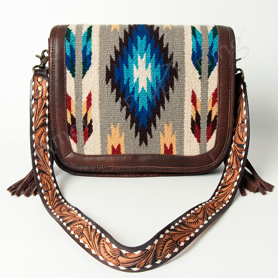 American Darling Hand Tooled Saddle Blanket Cross body Bag Eco-Friendly Genuine Leather Fringed Western Purse YKK Zipper