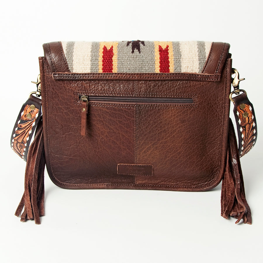 American Darling Hand Tooled Saddle Blanket Cross body Bag Eco-Friendly Genuine Leather Fringed Western Purse YKK Zipper