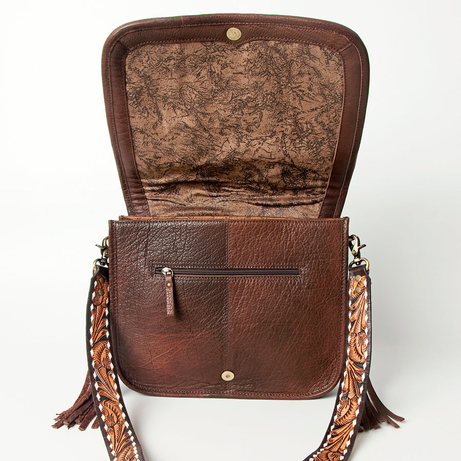 American Darling Hand Tooled Saddle Blanket Cross body Bag Eco-Friendly Genuine Leather Fringed Western Purse YKK Zipper