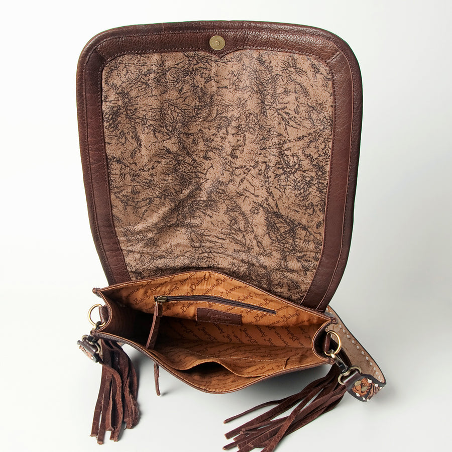 American Darling Hand Tooled Saddle Blanket Cross body Bag Eco-Friendly Genuine Leather Fringed Western Purse YKK Zipper