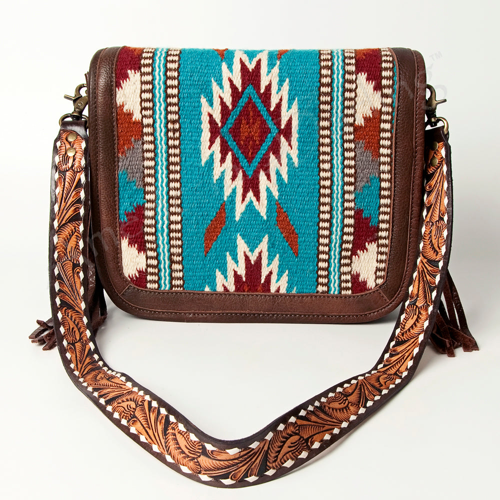 American Darling Cross Body Saddle Blanket Fabric Genuine Leather Western Women Bag Handbag Purse | Crossbody for Cute Travel