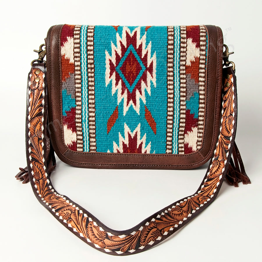 American Darling Hand Tooled Saddle Blanket Cross body Bag Eco-Friendly Genuine Leather Fringed Western Purse YKK Zipper