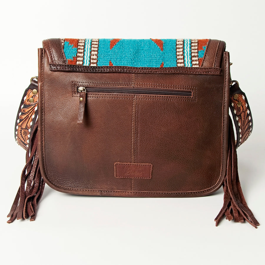 American Darling Hand Tooled Saddle Blanket Cross body Bag Eco-Friendly Genuine Leather Fringed Western Purse YKK Zipper