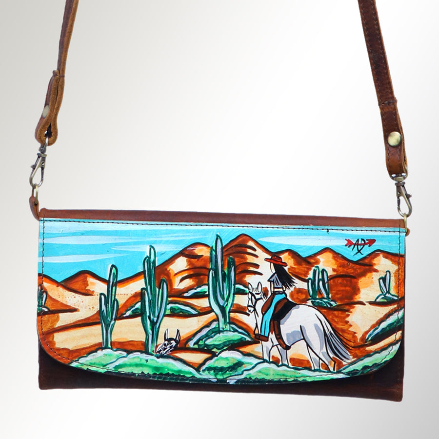 American Darling Small Cross body Bag Genuine Vegetable Tanned Leather Wallet Purse Western Handbag 4in x 1in x 8in