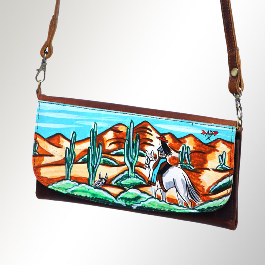 American Darling Hand Painted Small Cross body Bag - Western Leather Wallet Purse - Uhorse