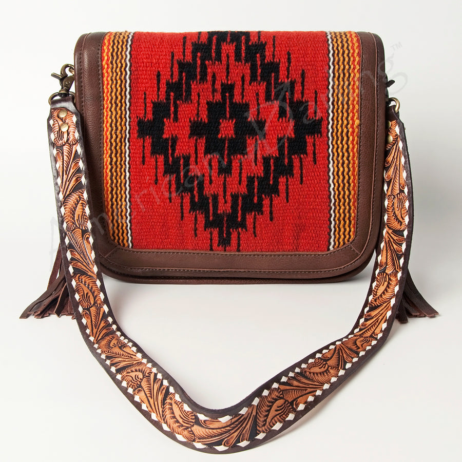 American Darling Hand Tooled Saddle Blanket Cross body Bag Eco-Friendly Genuine Leather Fringed Western Purse YKK Zipper