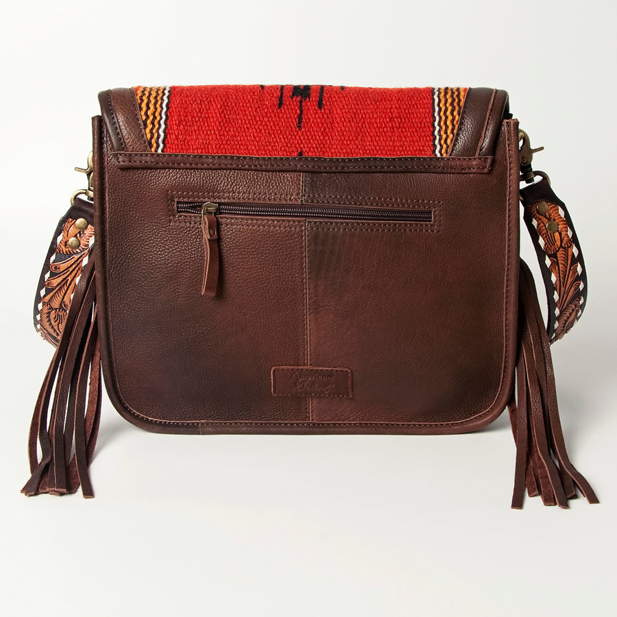 American Darling Hand Tooled Saddle Blanket Cross body Bag Eco-Friendly Genuine Leather Fringed Western Purse YKK Zipper