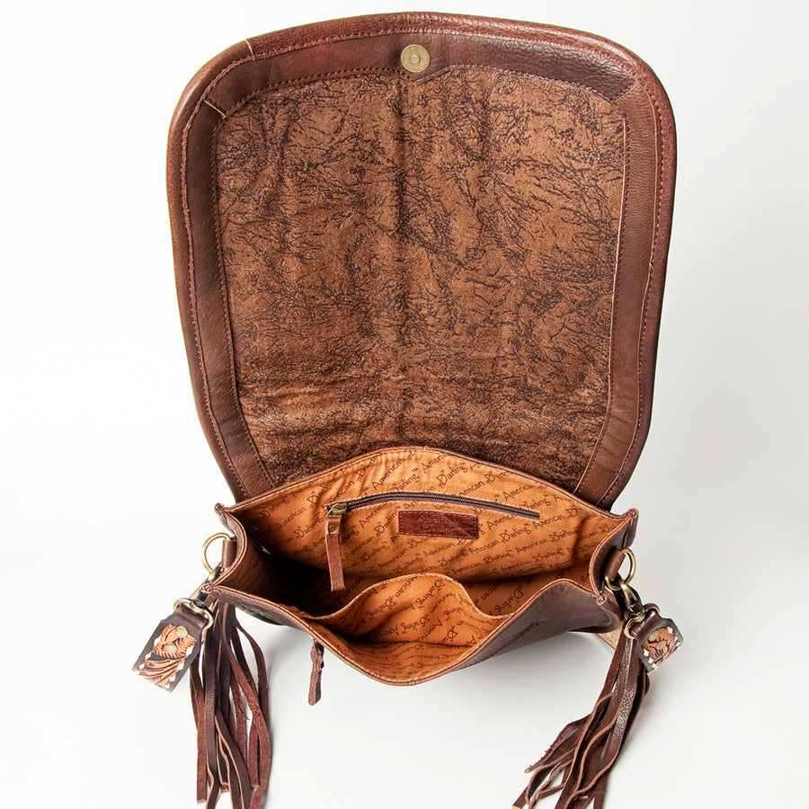 American Darling Hand Tooled Saddle Blanket Cross body Bag Eco-Friendly Genuine Leather Fringed Western Purse YKK Zipper