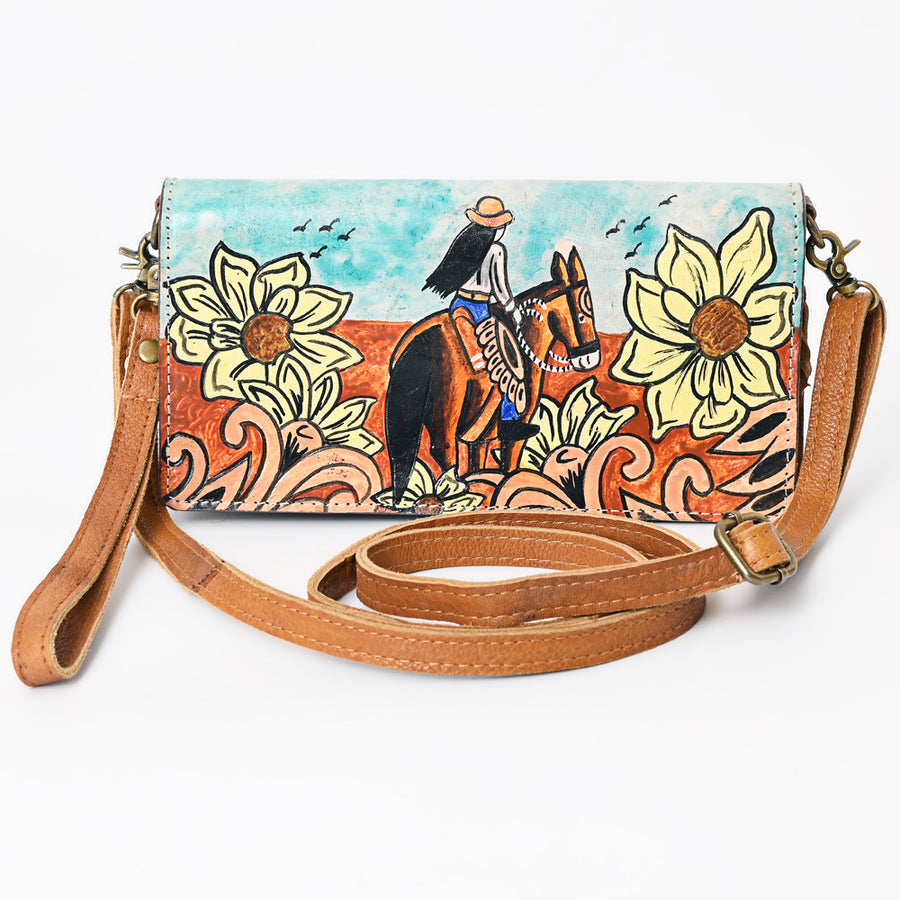 American Darling Organiser Bag, Hand Painted Western Leather, Vegetable Tanned Full Grain, 4in (H) X 8in (W) X 1.5in (D)
