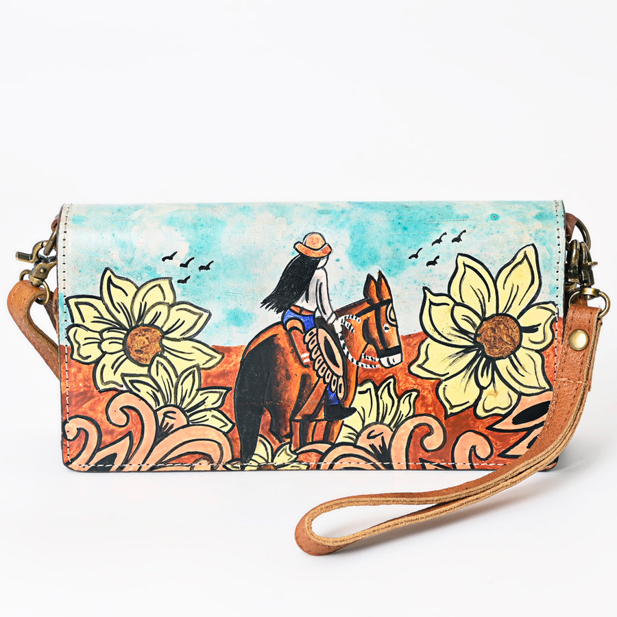 American Darling Organiser Bag, Hand Painted Western Leather, Vegetable Tanned Full Grain, 4in (H) X 8in (W) X 1.5in (D)