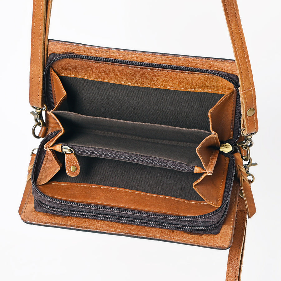 American Darling Organiser Bag, Hand Painted Western Leather, Vegetable Tanned Full Grain, 4in (H) X 8in (W) X 1.5in (D)