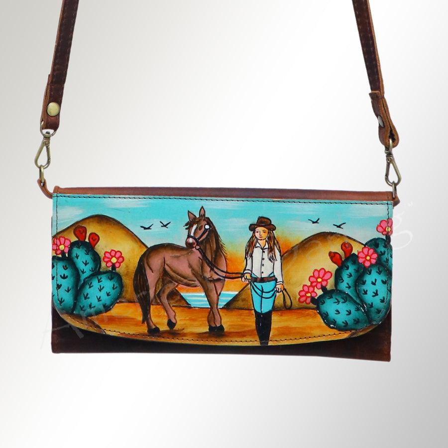 American Darling Small Cross body Bag Genuine Vegetable Tanned Leather Wallet Purse Western Handbag 4in x 1in x 8in