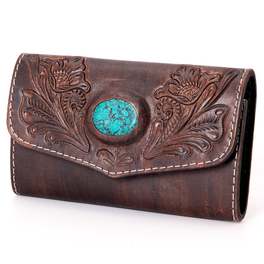 American Darling Wallet Hand Tooled Genuine Leather Western Women Bag | Handbag Purse Wristlet Travel Clutch - Uhorse