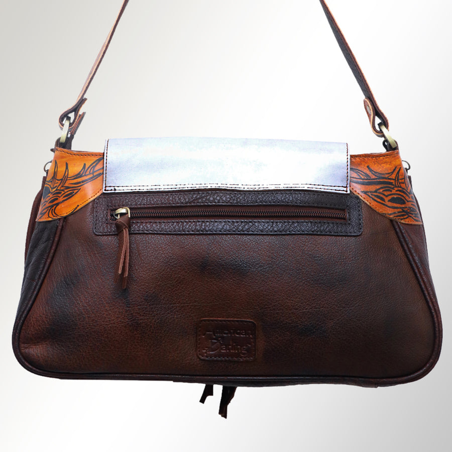 American Darling Cross body Bag, Hand Painted Western Scene, Genuine Vegetable Tanned Leather with Tassels, 8in X 3in X 12in