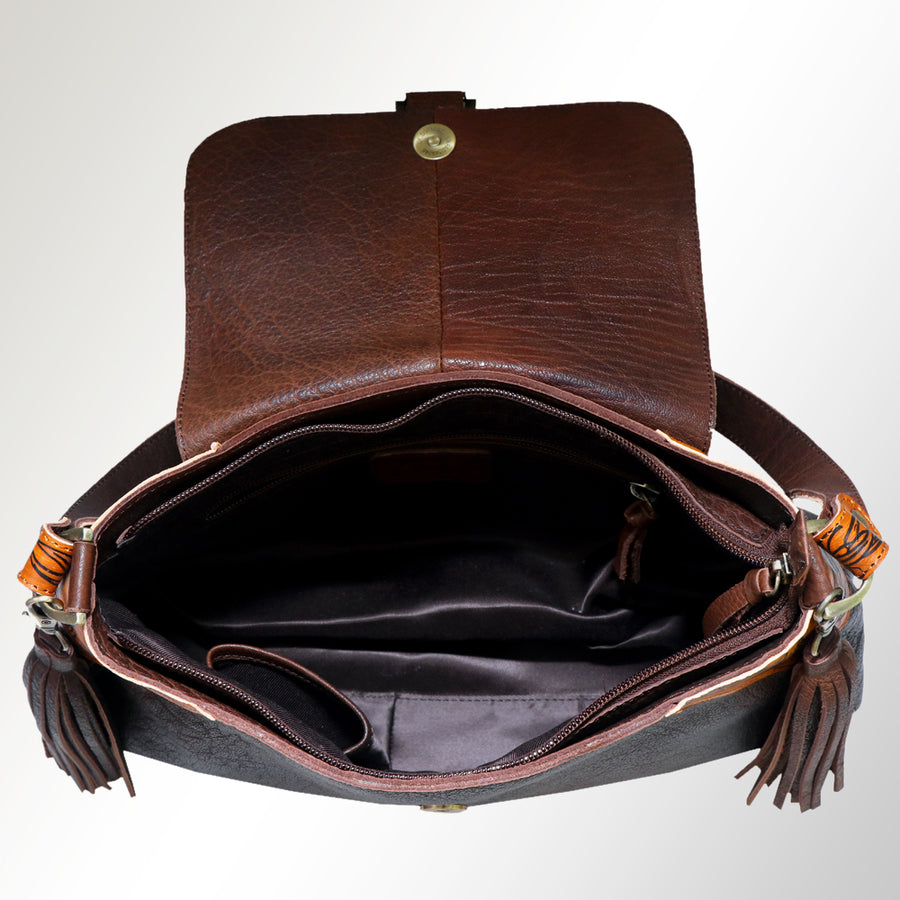 American Darling Cross body Bag, Hand Painted Western Scene, Genuine Vegetable Tanned Leather with Tassels, 8in X 3in X 12in