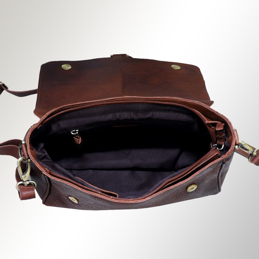 American Darling Cross body Bag, Hand Painted Artistic Horse Scene, Fringed Vegetable Tanned Leather, 14in X 2in X 12in