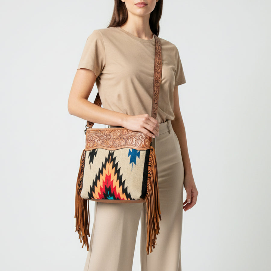 American Darling Signature Crossbody Hand Tooled Saddle Blanket Genuine Leather Women Bag Western Handbag Purse