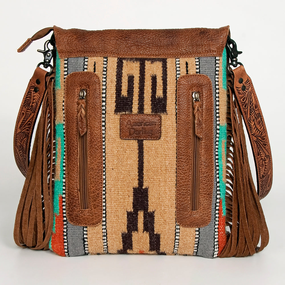 American Darling Cross Body Saddle Blanket Fabric Leather Western Women Bag Handbag Purse Crossbody Travel Bags College
