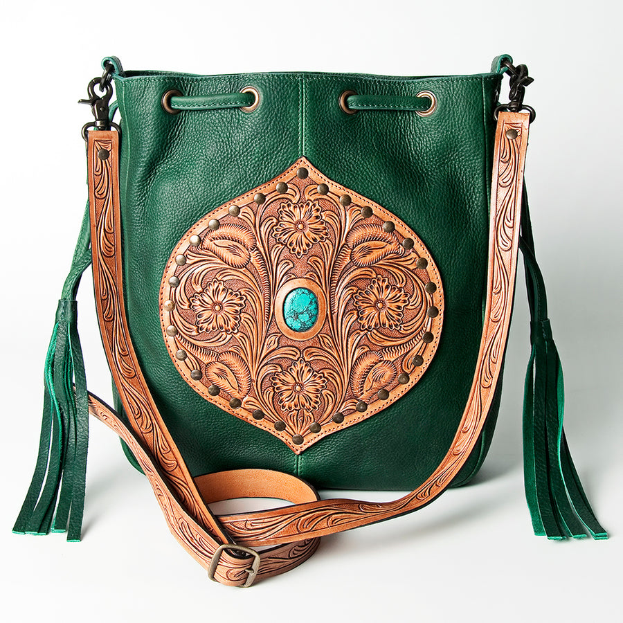 American Darling Bucket Hand Tooled Genuine Leather Women Bag Western Handbag Purse