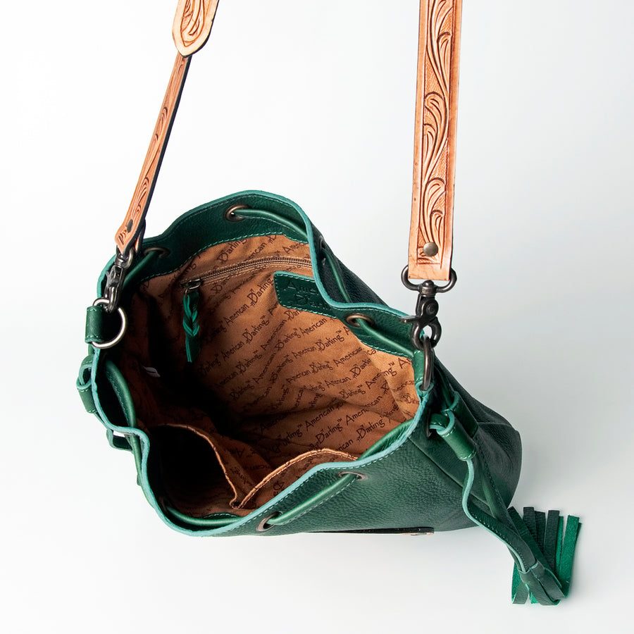 American Darling Bucket Hand Tooled Genuine Leather Women Bag Western Handbag Purse