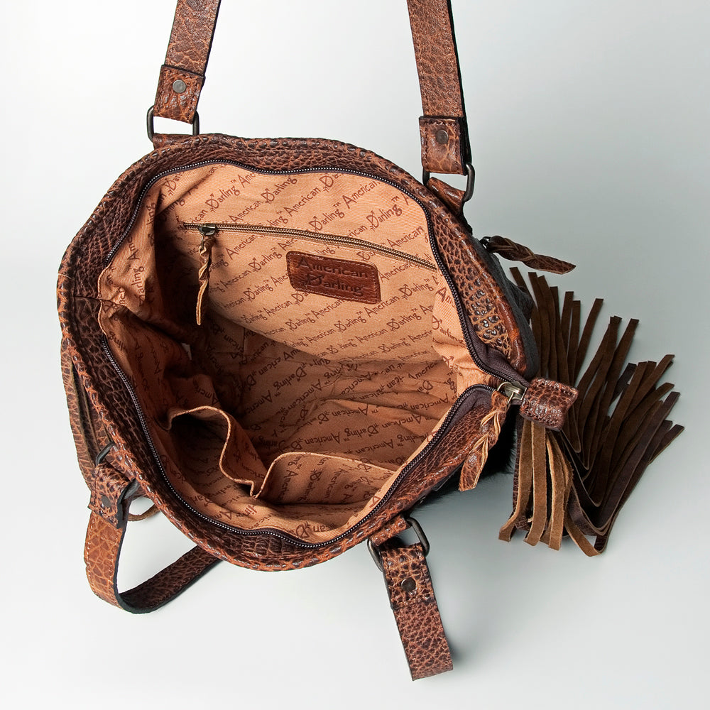 American Darling Tote Hand Tooled Hair on Genuine Leather Western Women Bag Handbag Purse | Travel Bags College Casual