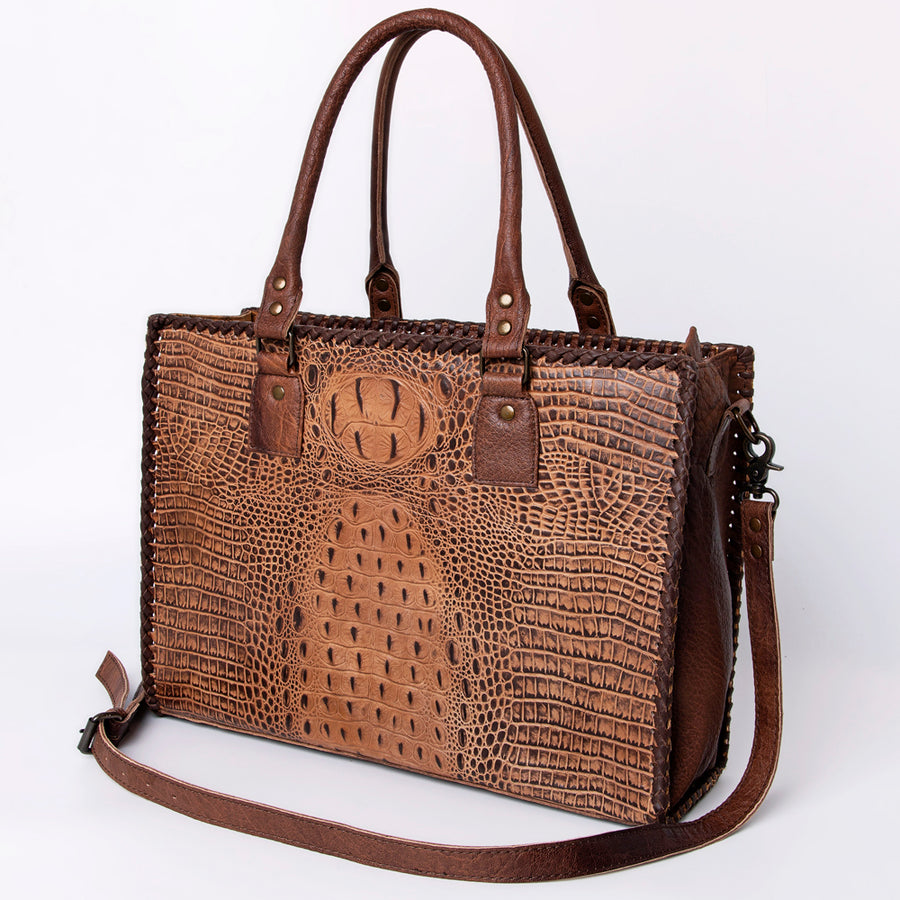 American Darling Western Leather Cross body Bag - Crocodile Embossed Braided Handbag - Uhorse