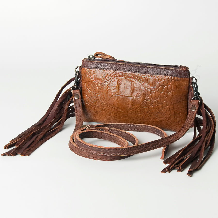 American Darling Wallet Bag for Women, Crocodile Embossed Full Grain Leather Western Clutch with YKK Zipper & Wrist Strap