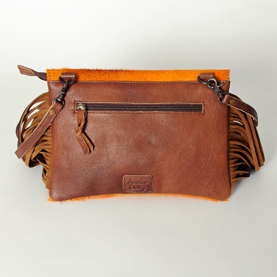 American Darling Small Cross body Bag, Hair-On Cowhide & Hand Tooled Floral Leather, Fringes, Vegetable Tanned Genuine Leather