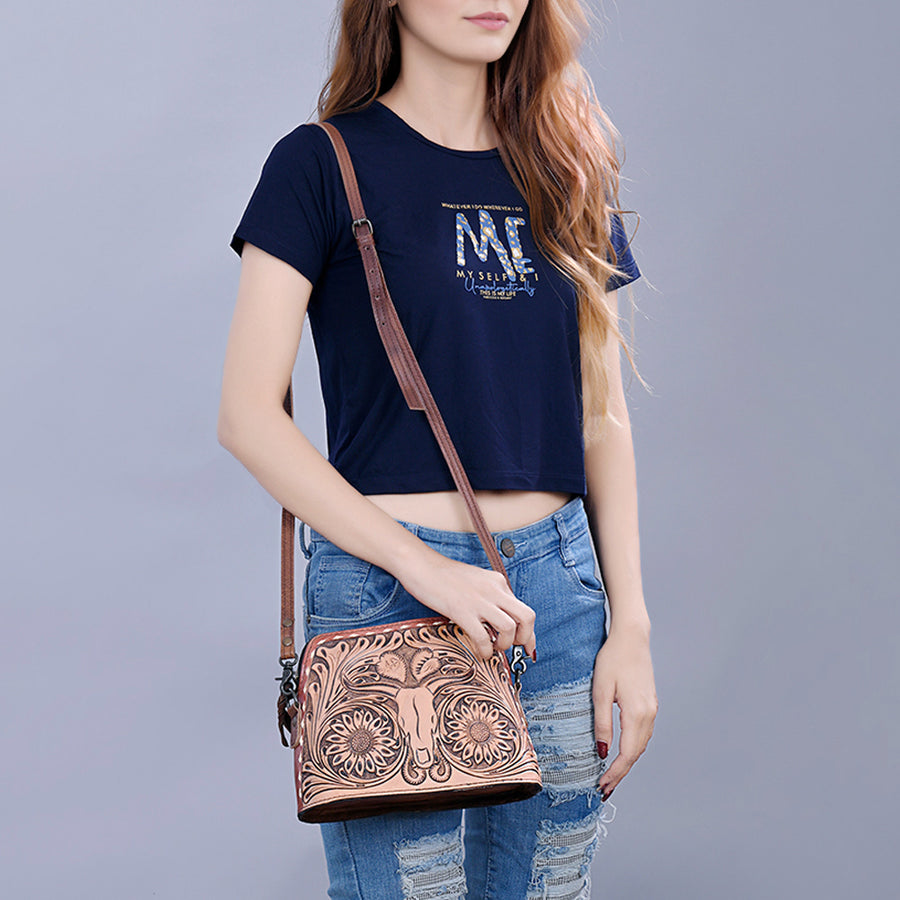 American Darling Wallet for Women, Hand Tooled Floral Leather, Vegetable-Tanned Full Grain Western Clutch with YKK Zipper