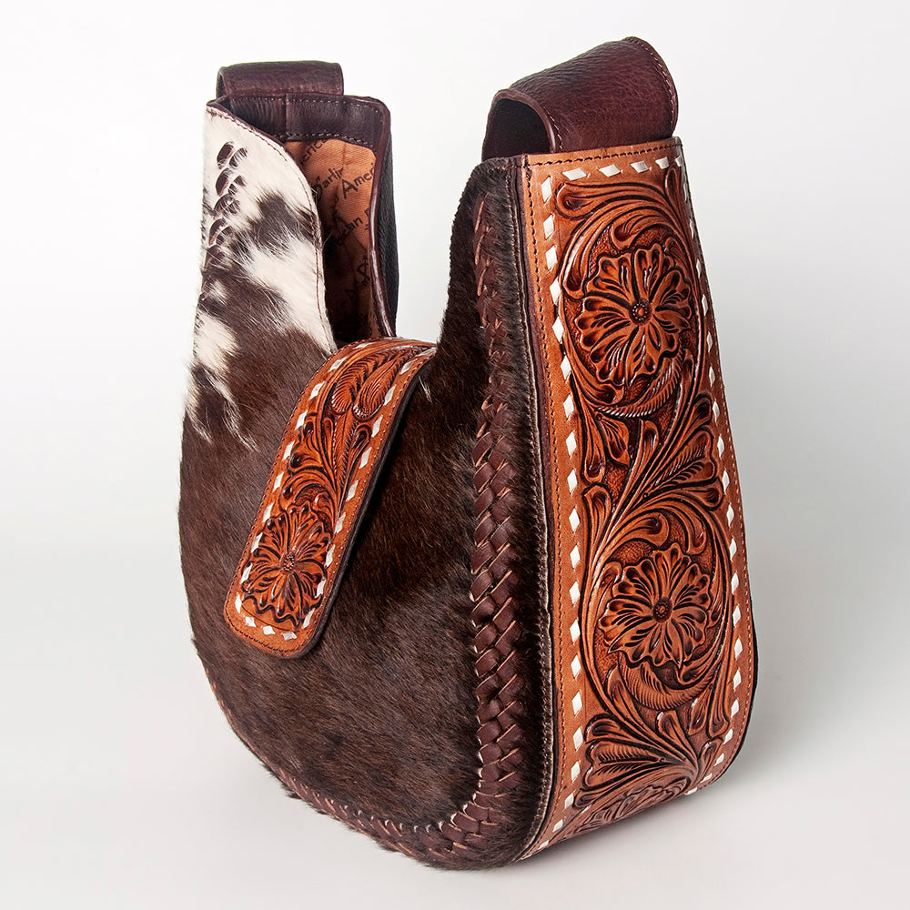 American Darling ADBGZ486 Hobo Hand Tooled Hair-On Genuine Leather Women Bag Western Handbag Purse