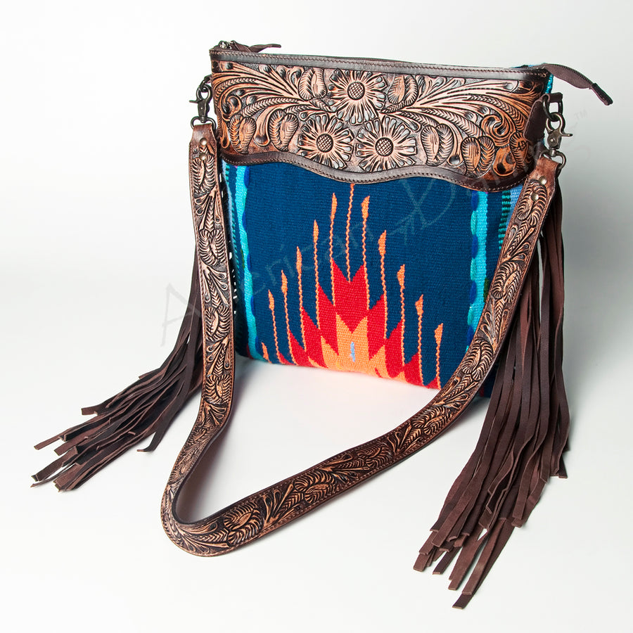 American Darling Signature Crossbody Hand Tooled Upcycled Wool Genuine Leather Women Bag Western Handbag Purse - Uhorse