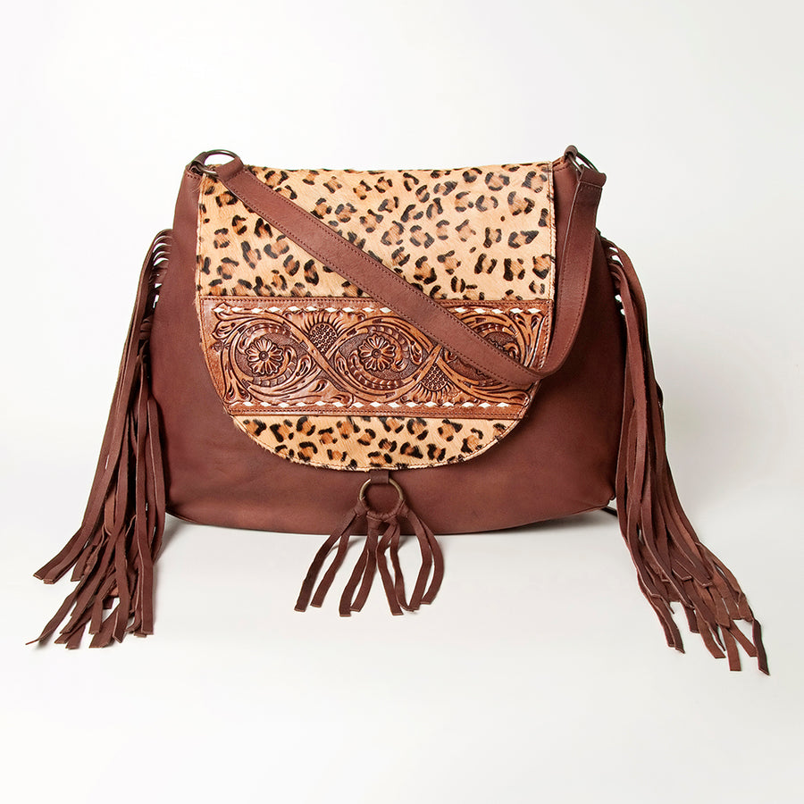 American Darling Messenger Hand Tooled Hair On Genuine Leather Western Women Bag Handbag Purse