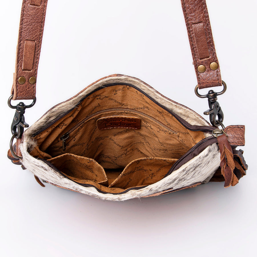 American Darling Large Cross body Bag, Hand Tooled Vegetable-Tanned Leather, Western Fringed Handcrafted Crossbody Purse