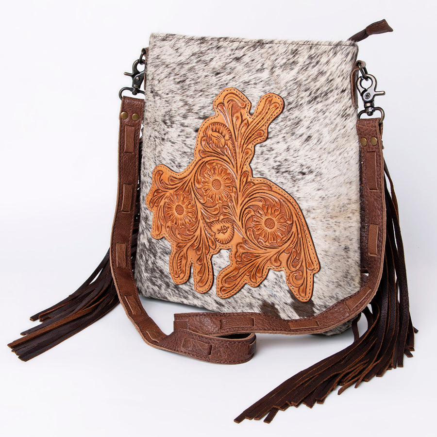 American Darling Western Leather Large Cross body Bag Hair-On Cowhide Fringed Purse - Uhorse