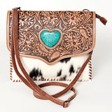 American Darling CrossBody Hand Tooled Hair On Full Grain Genuine Leather Western Women Bag Handbag Purse | for Cute