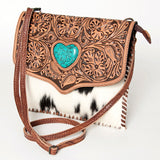 American Darling CrossBody Hand Tooled Hair On Full Grain Genuine Leather Western Women Bag Handbag Purse | for Cute