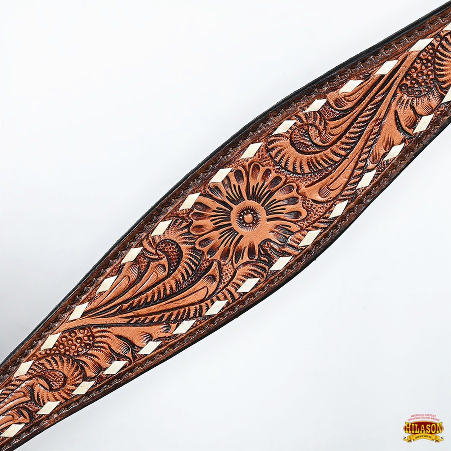 Hilason Western American Leather Horse Floral Headstall Breast Collar Tack Set