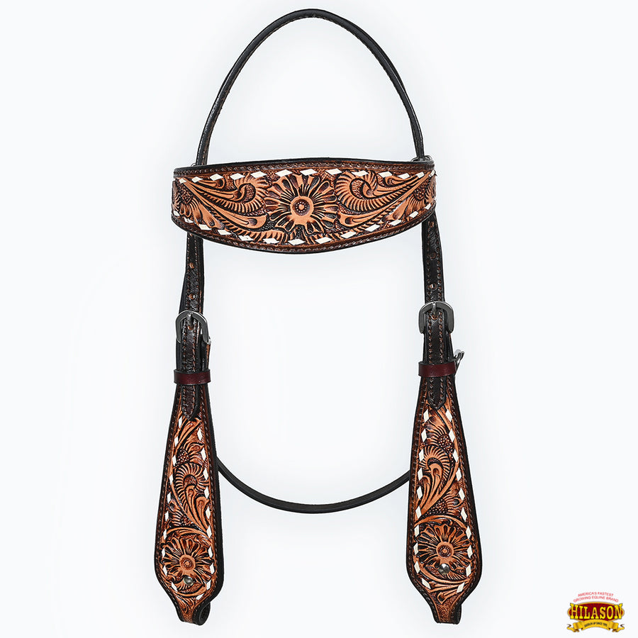 Hilason Western American Leather Horse Floral Headstall Breast Collar Tack Set