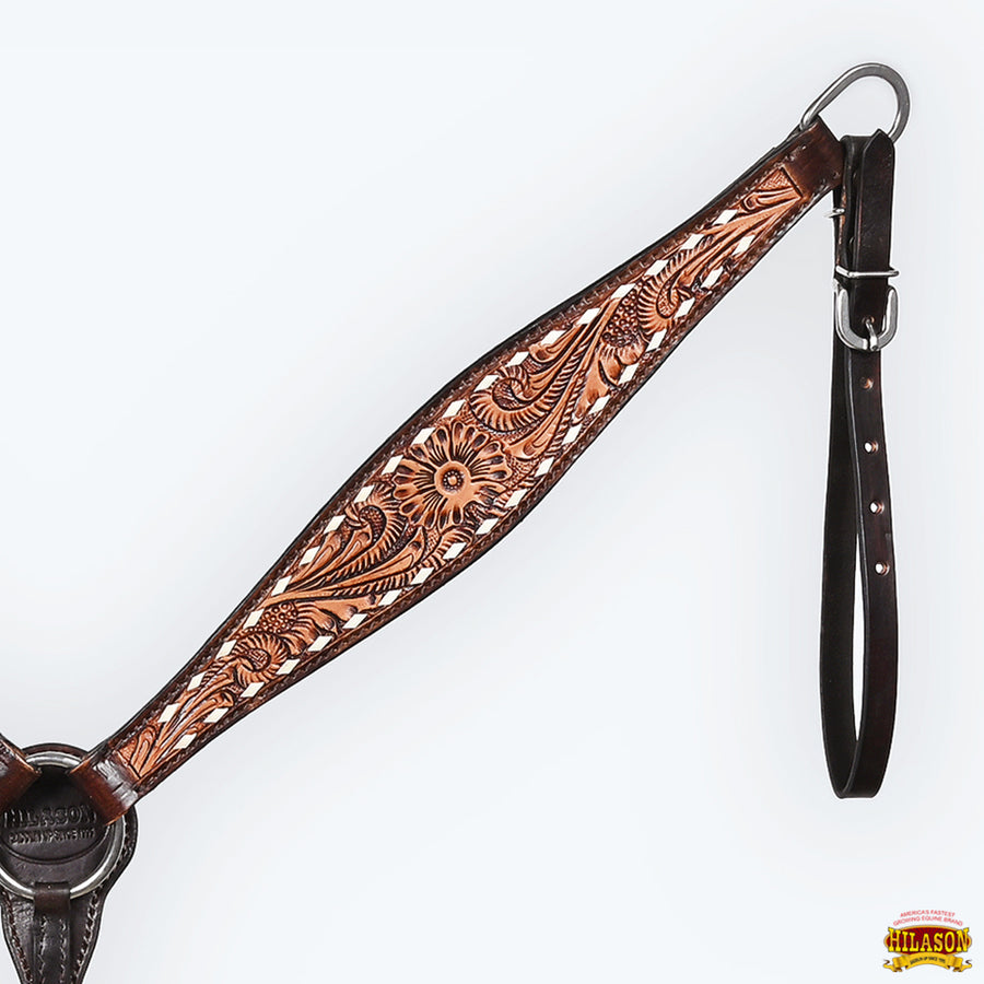 Hilason Western American Leather Horse Floral Headstall Breast Collar Tack Set