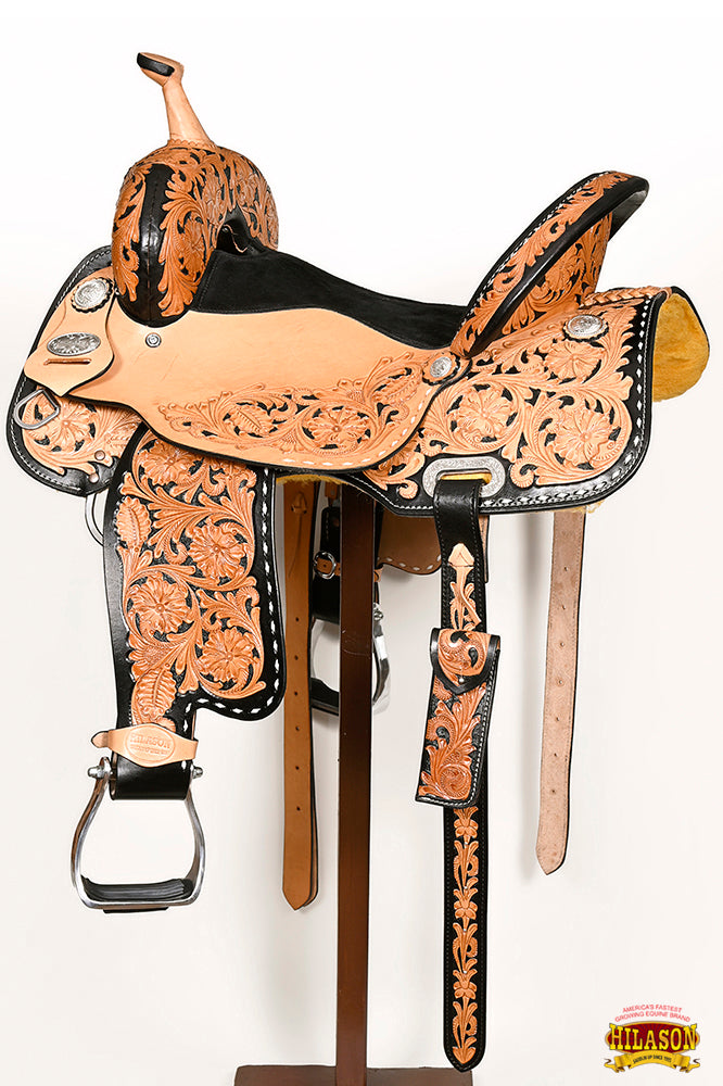 HILASON Western Horse Barrel Racing Saddle Trail American Leather With Tack Set